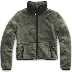 The North Face Dunraven Sherpa Fleece cropped jacket in olive green